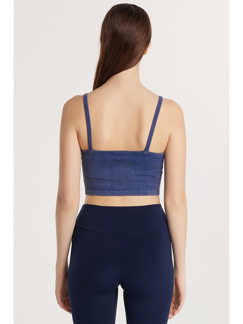 Kadın Slim Fit Kare Yaka Düz Basic İndigo Crop Atlet-4