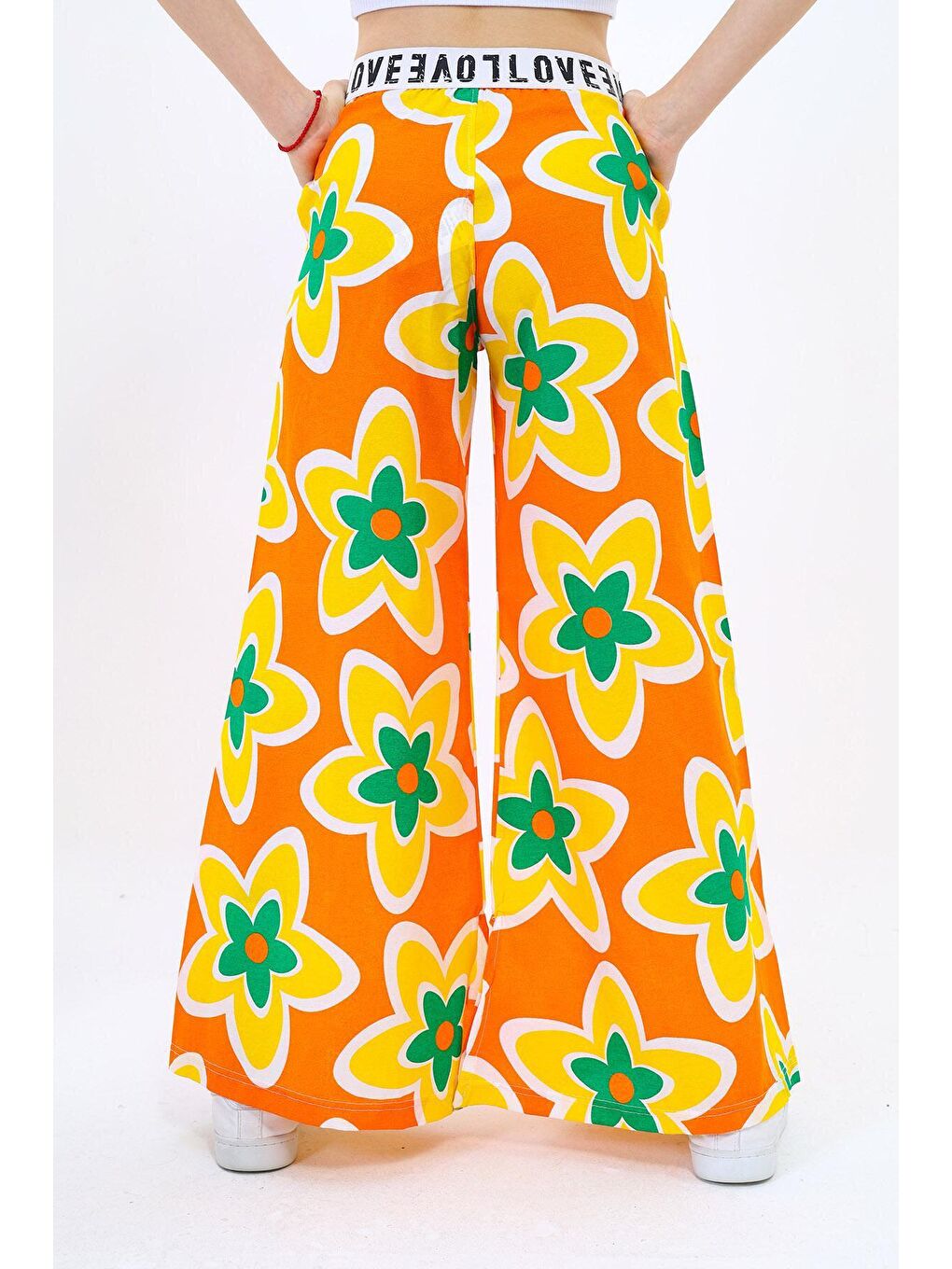 Turuncu Kız Çocuk Geniş Paçalı Yazlık Alt 9-14 Yaş Lx234-1-3