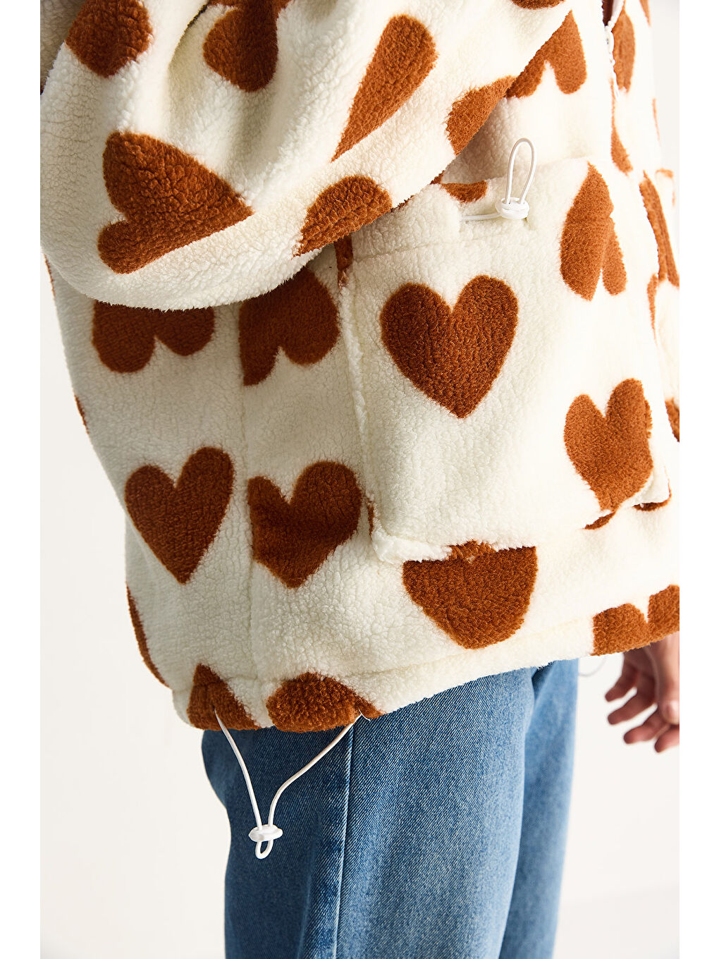 Lila Kadın Kalpli Kapüşonlu Oversize Pelüş Mont RI-5