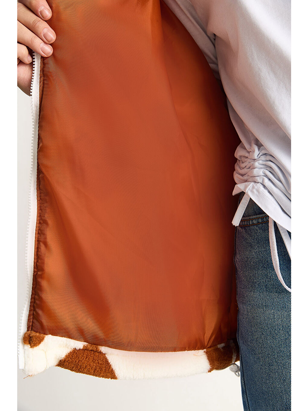 Lila Kadın Kalpli Kapüşonlu Oversize Pelüş Mont RI-6