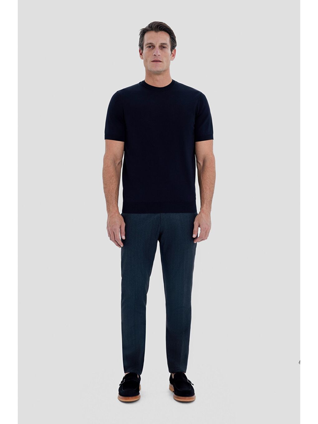 Siyah Slim Fit Triko Bisiklet Yaka Tişört-1