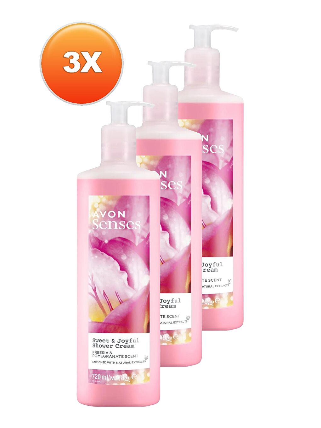 AVON Renksiz Senses Sweat & Joyful Frezya ve Nar Kokulu Krem Duş Jeli 720 Ml. Üçlü Set - 1