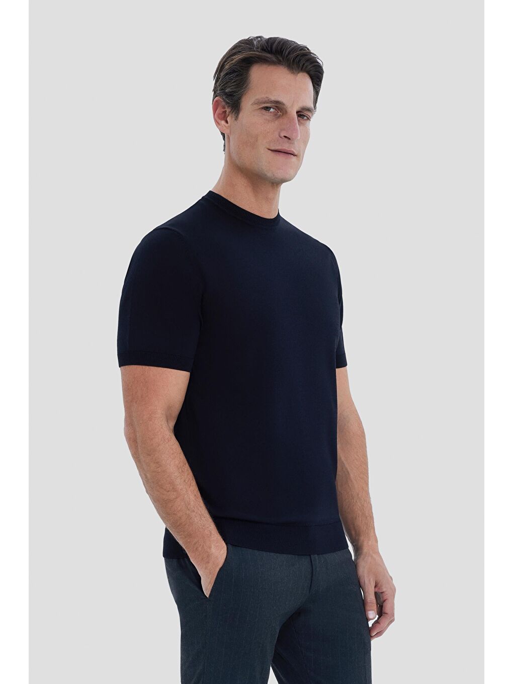 Siyah Slim Fit Triko Bisiklet Yaka Tişört-3