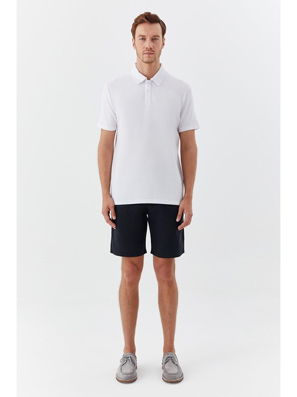 Ekru Düğmeli Polo Yaka Regular Fit Erkek T-Shirt-1