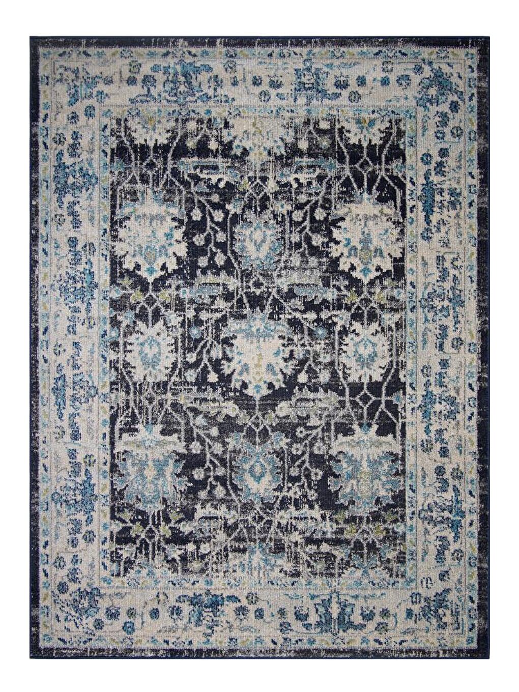 Vintage 7652 Lacivert Klasik Eskitme Dokuma Halı-100x200-2