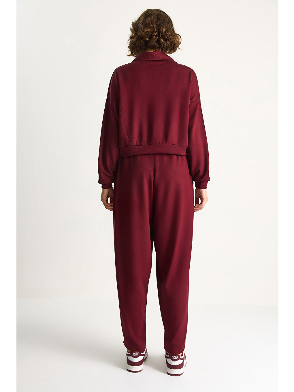 Bordo Kadın Yumuşuk Dokulu Polo Yaka Kısa Sweat Şalvar Viskon Dalgıç Takım-7