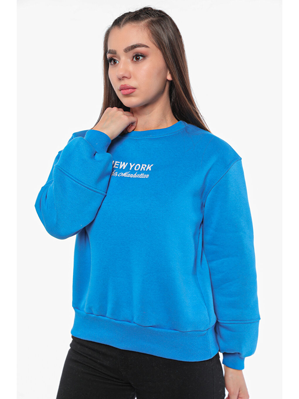 GÜLSELİ Mavi Kadın Şardonlu Baskılı Sweatshirt - 3