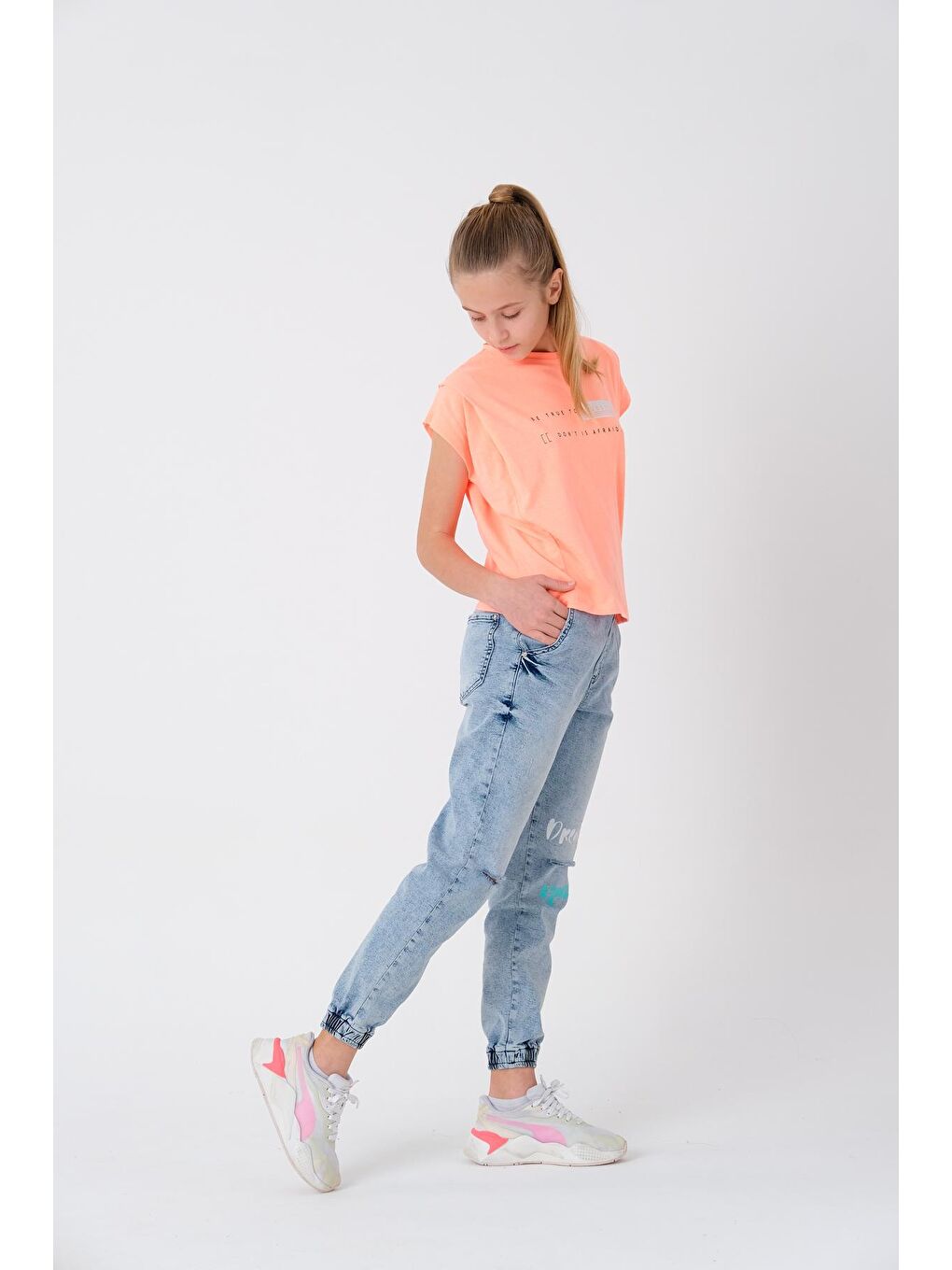 Mavi Kız Çocuk Denim Jean Eskitme Pantolon 7-12 13892-1