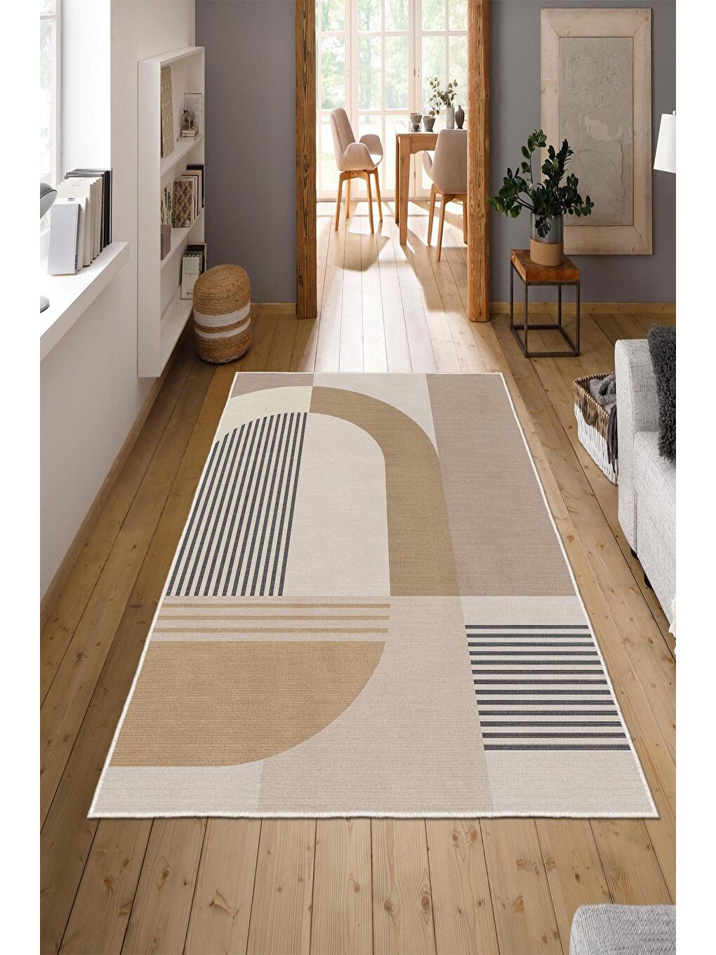 Kahverengi Özel Tasarım, Kaymaz Taban, İnce, Yıkanabilir, Modern Halı WOOKECE1457 180x280-1