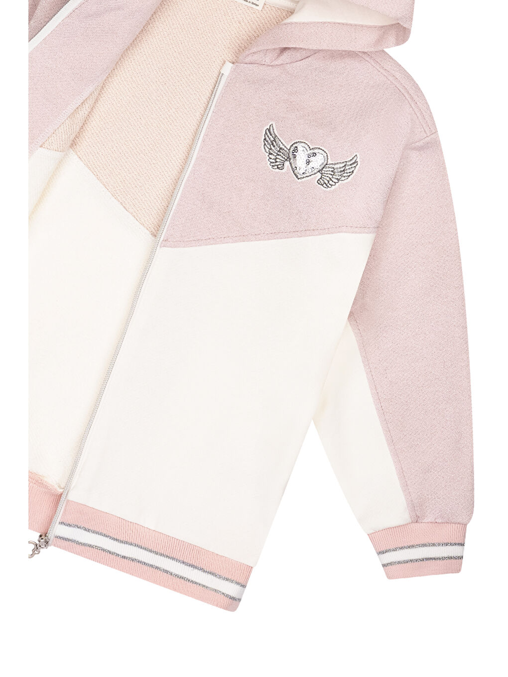 Pembe Angel Kalp Nakışlı Renk Bloklu Simli Eşofman Takımı-2