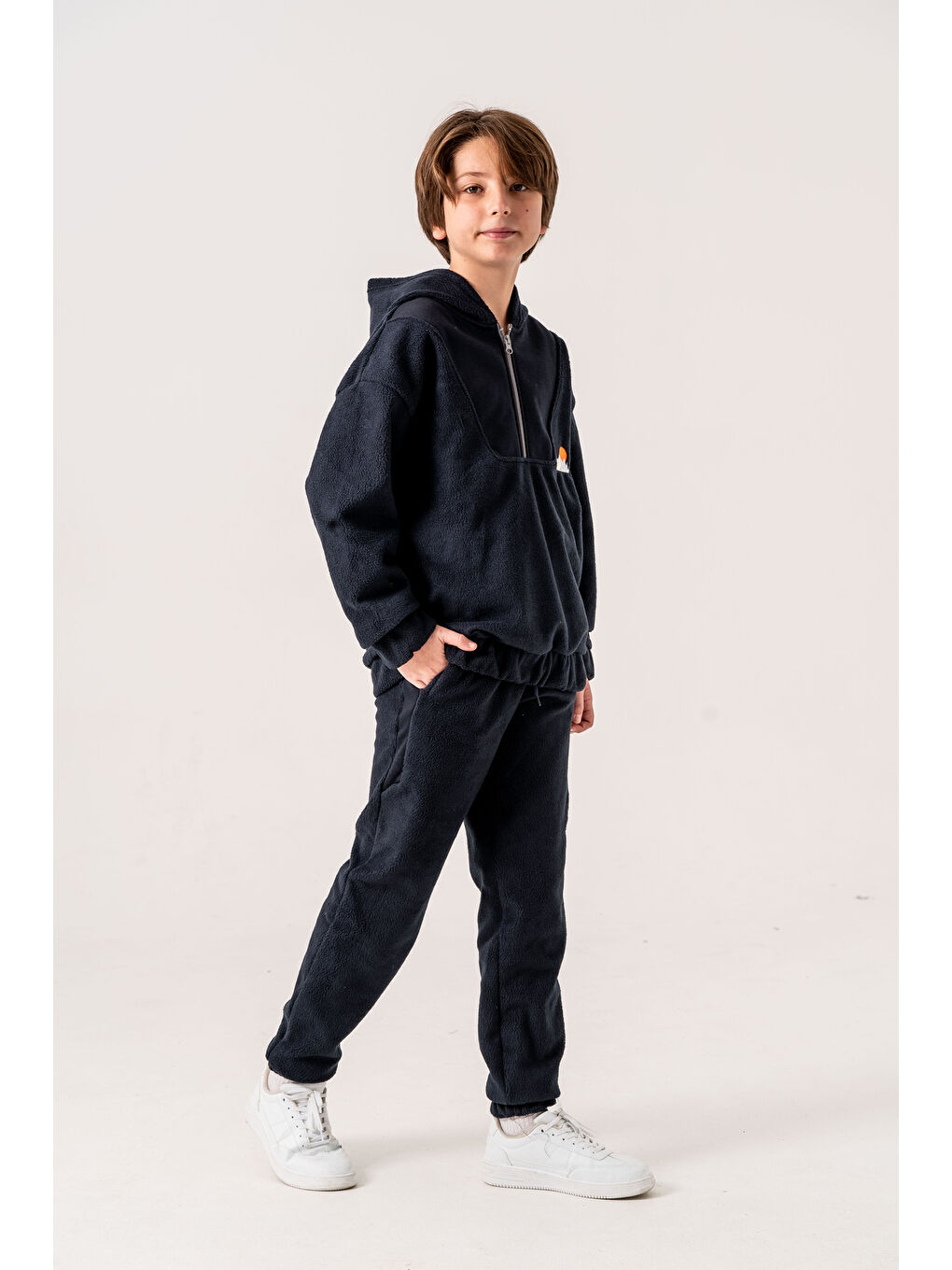 Lacivert Nakışlı Polar Erkek Çocuk Alt-Üst Eşofman Takımı-4