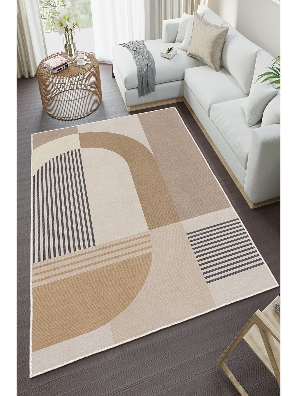 Kahverengi Özel Tasarım, Kaymaz Taban, İnce, Yıkanabilir, Modern Halı WOOKECE1457 180x280-2