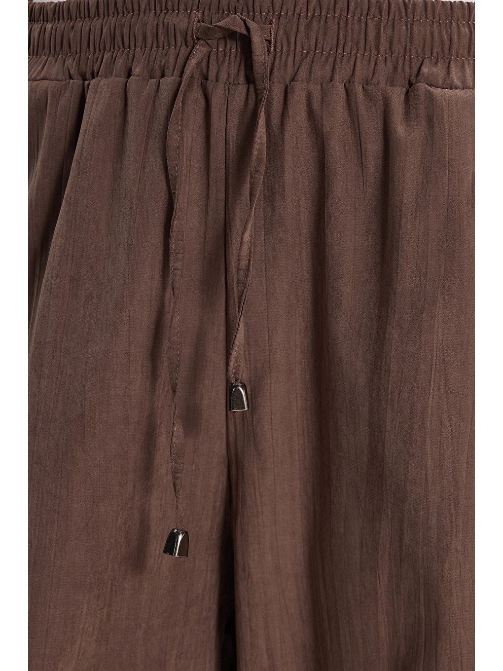 Kadın Relax Fit Rahat Kesim Beli Bağcıklı Lastikli Yumuşak Dokulu Çift Cepli Kahverengi Pantolon-5