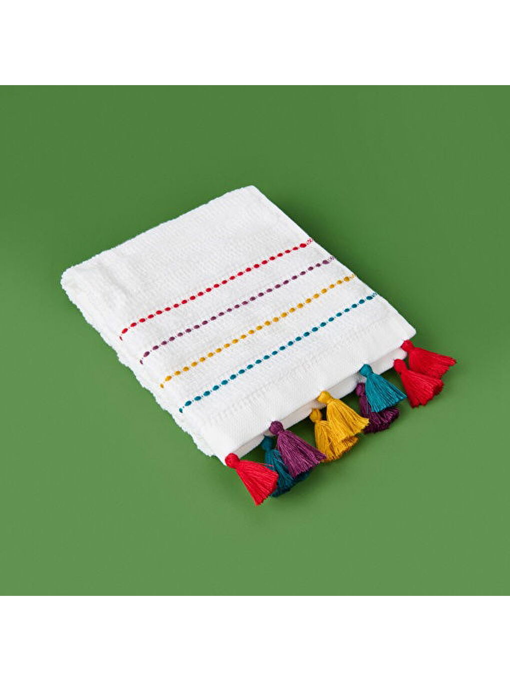Soft Püsküllü El Havlusu - Beyaz / Renkli - 30x50 cm-1