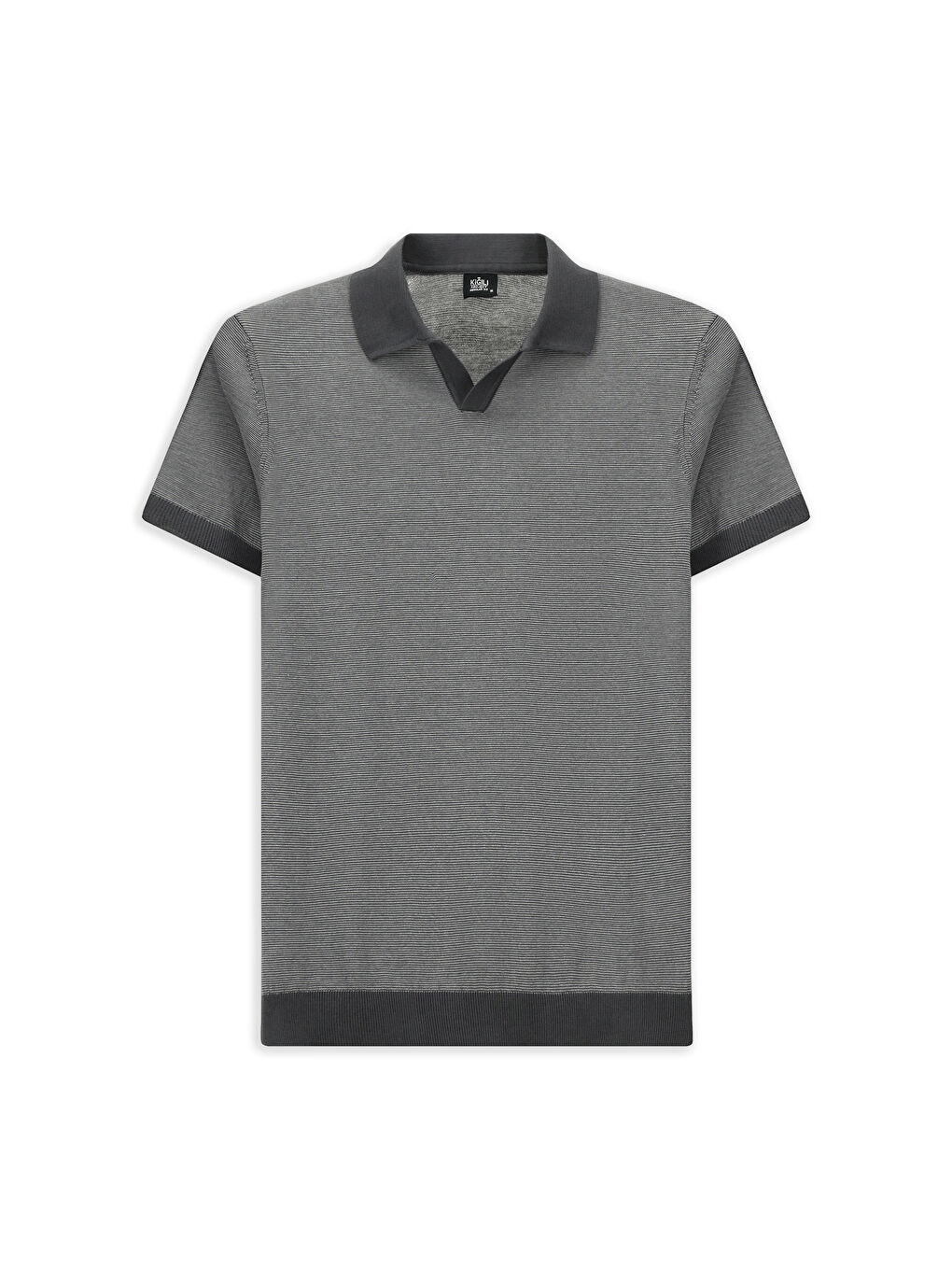 Gri Regular Fit Çizgili Pamuk Triko Polo Tişört