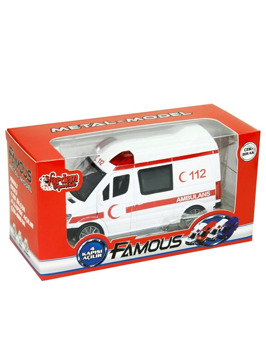 Oyuncak Kutulu Işıklı ve Sesli Çek Bırak Metal Ambulans - Standart