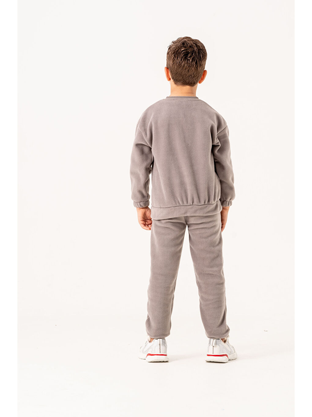 Gri Aplikeli Ve Nakışlı Polar Erkek Çocuk Alt-Üst Eşofman Takımı-6