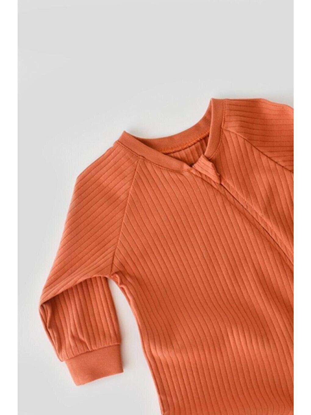 Turuncu Bebek Fermuarlı Tulum, %95 Organik Pamuk - %5 Elastan, Bebek ve Yenidoğan Serisi - CSYR4605-1