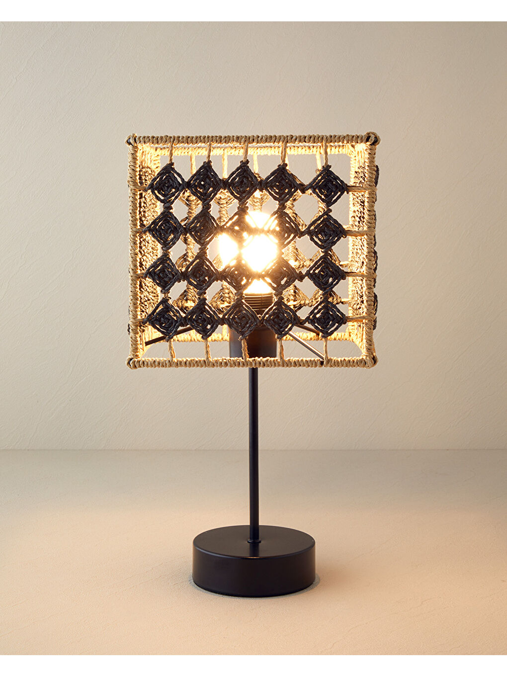 Paisly Kağıt İp Abajur 22x22x40 cm Natural-Siyah-1