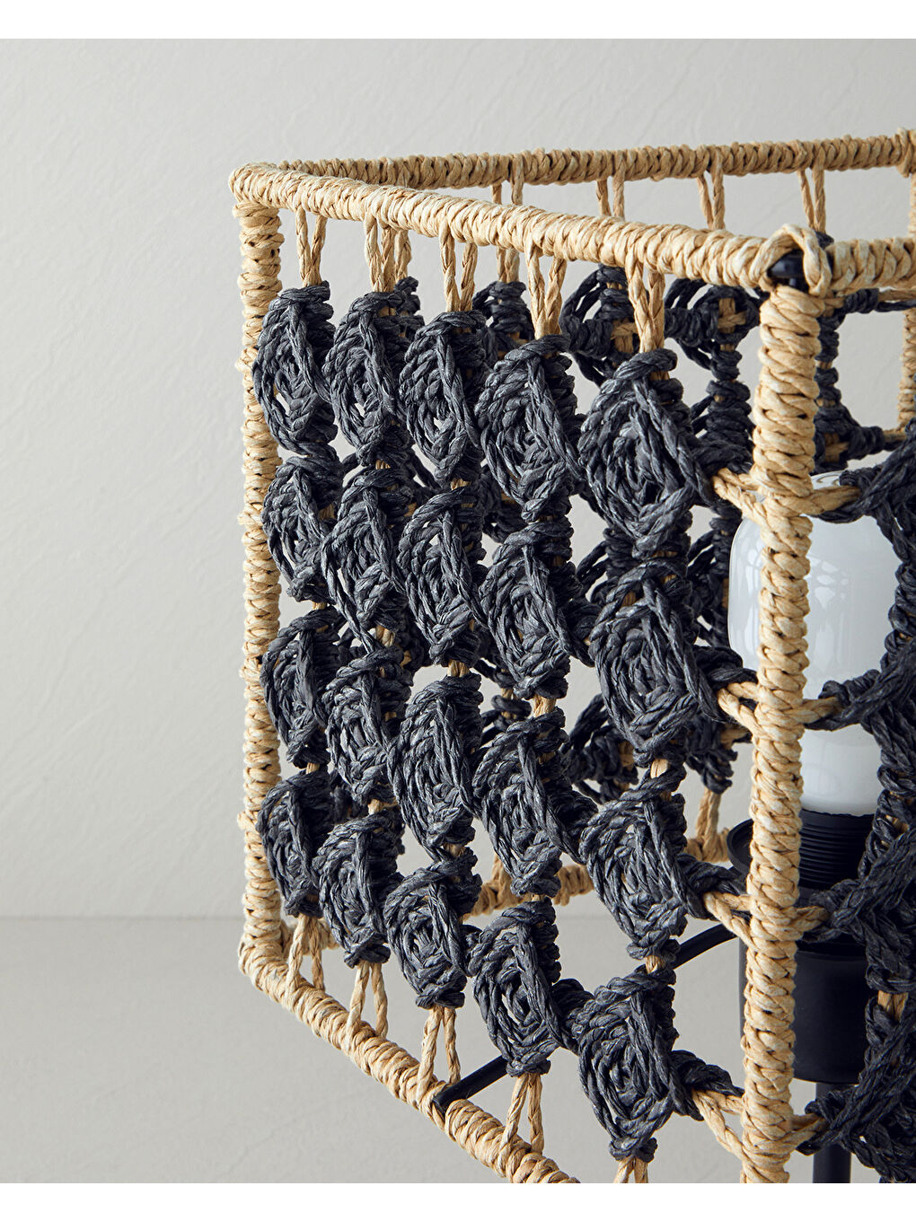 Paisly Kağıt İp Abajur 22x22x40 cm Natural-Siyah-2