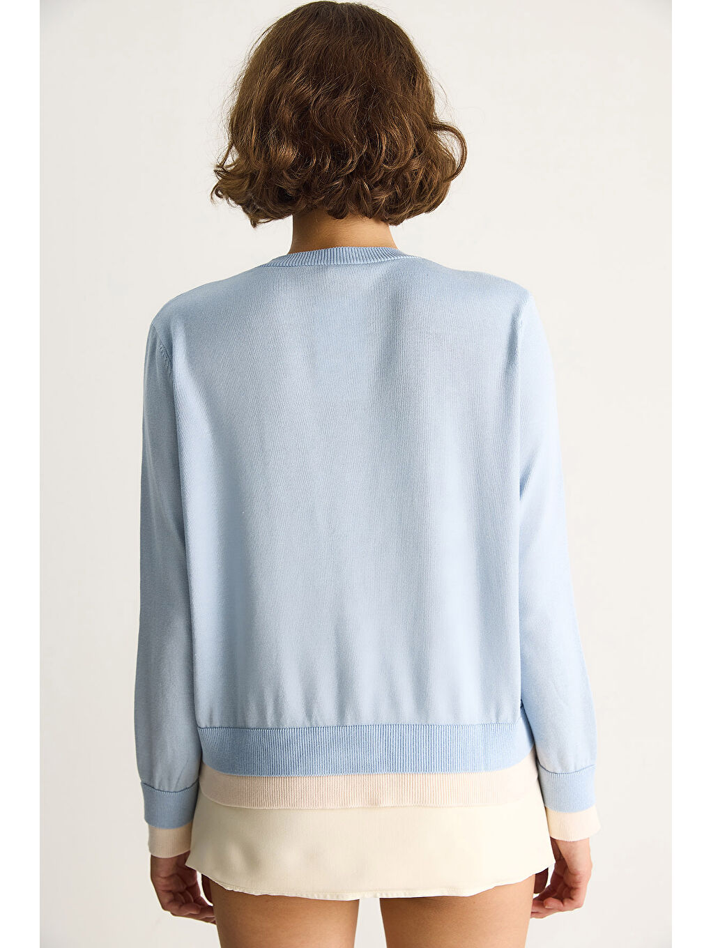 Mavi Kadın Kontrast Renkli Bisiklet Yaka Önü Düğme Kapamalı Hırka TH-5