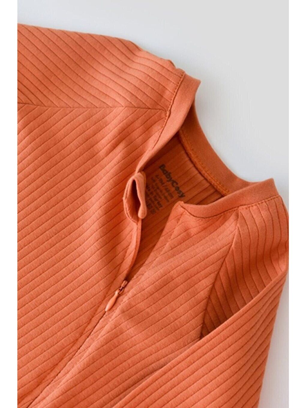 Turuncu Bebek Fermuarlı Tulum, %95 Organik Pamuk - %5 Elastan, Bebek ve Yenidoğan Serisi - CSYR4605-3