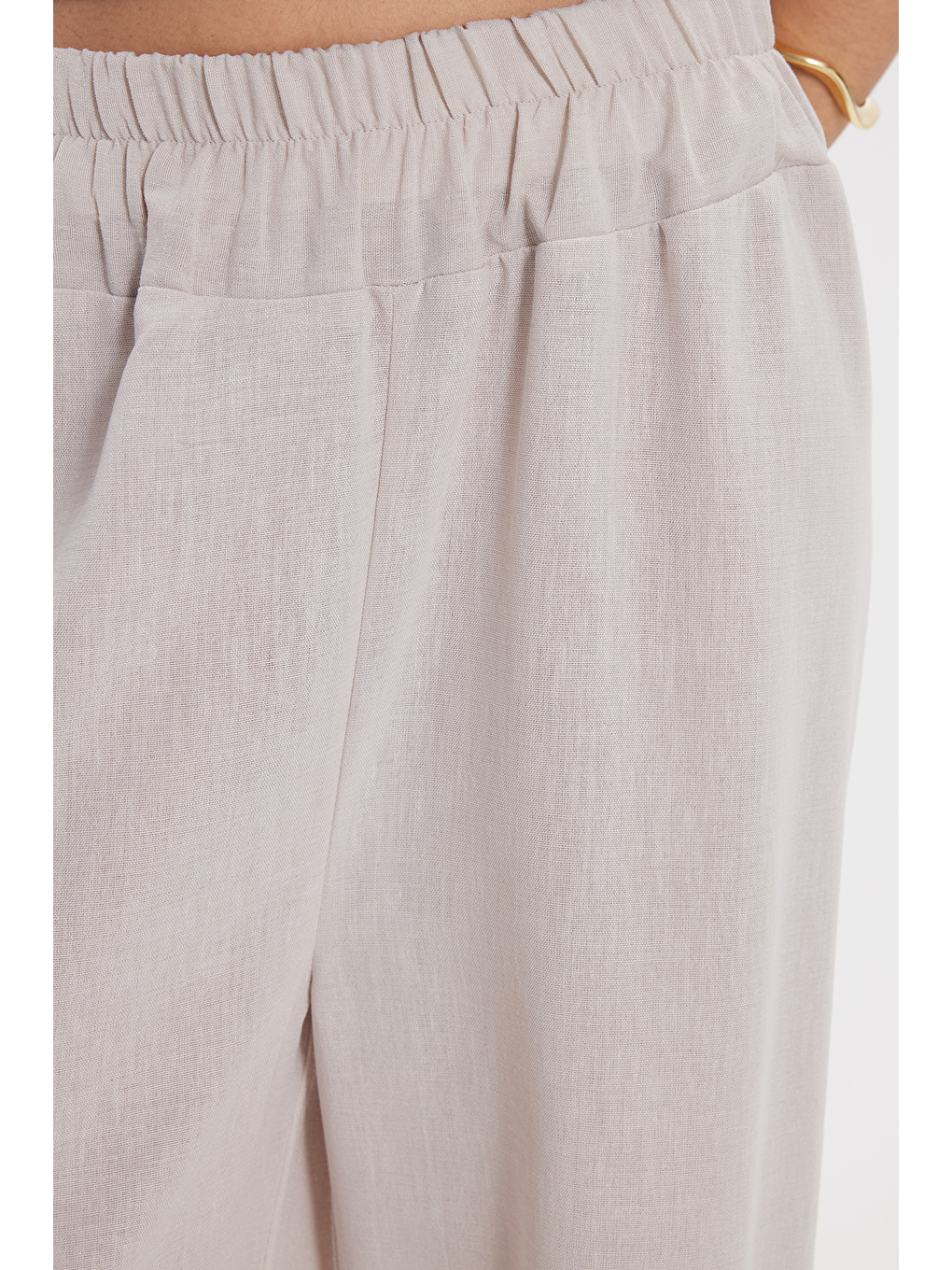 Kadın Relax Fit Rahat Kesim Beli Lastikli Bej Pantolon-2