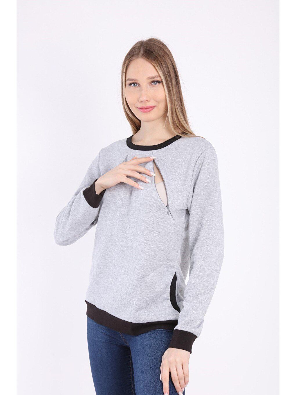 Luvmabelly Gri Bebek Taşıma Aparatlı Kadın Hamile Sweatshirt - 1