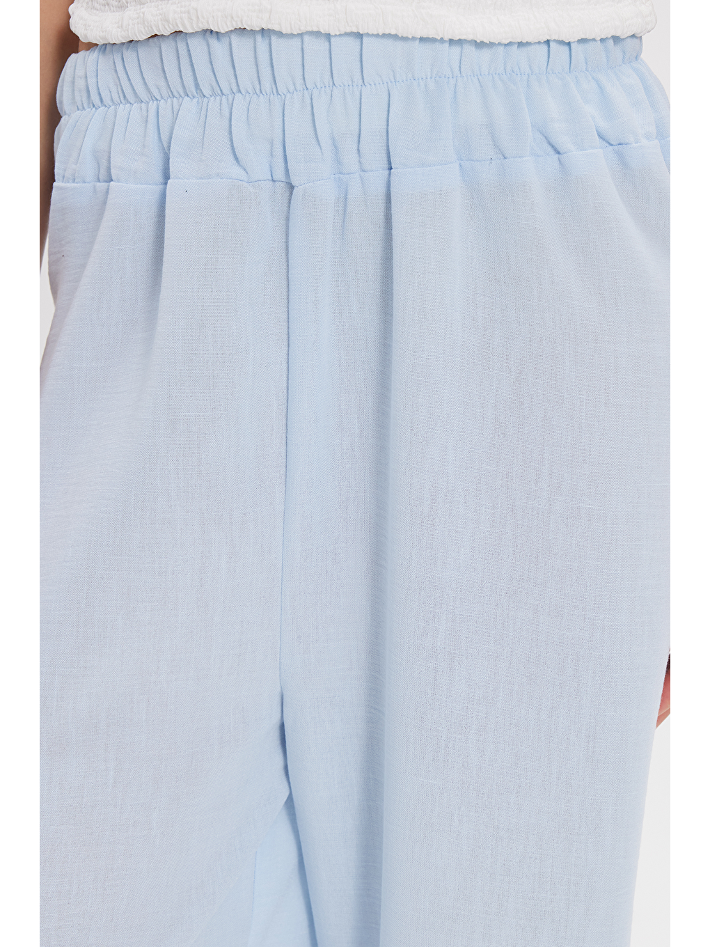 Kadın Relax Fit Rahat Kesim Beli Lastikli Mavi Pantolon-4