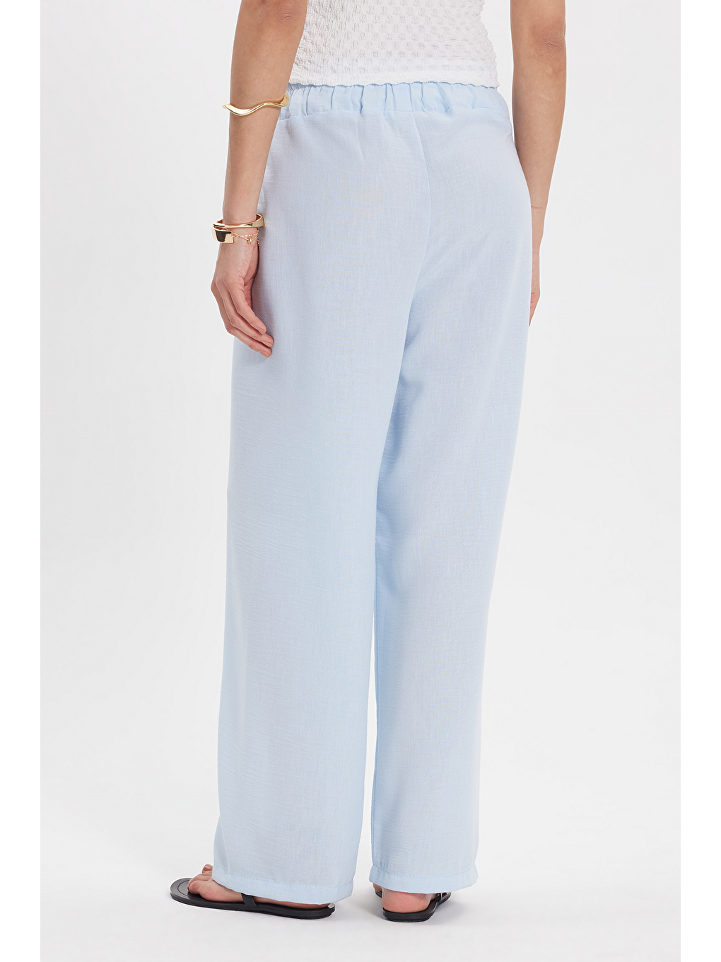 Kadın Relax Fit Rahat Kesim Beli Lastikli Mavi Pantolon-5