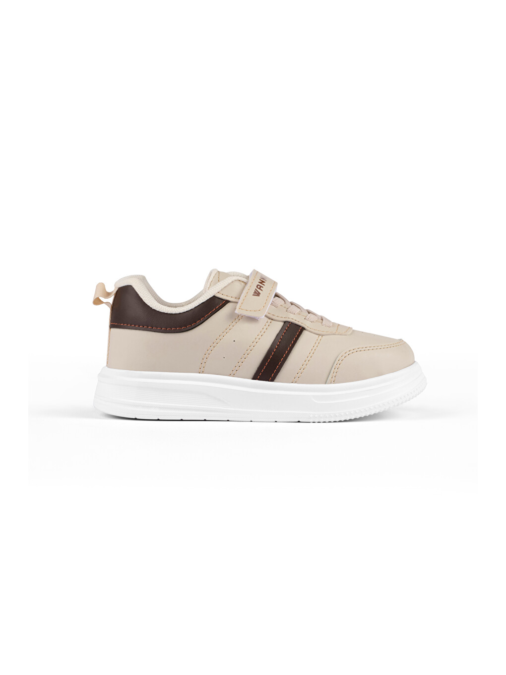 Çocuk Unisex Bej Kahve Rahat Kalıp Yanı Cizgili Cırtlı Sneaker-1