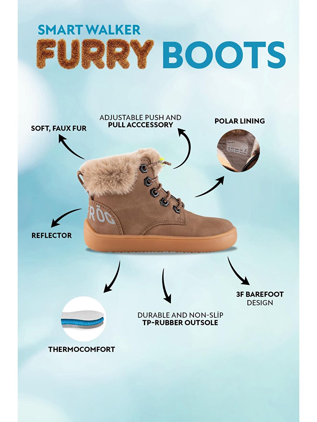 Furry Boots Kahverengi Meşe Barefoot Çocuk Botu-1