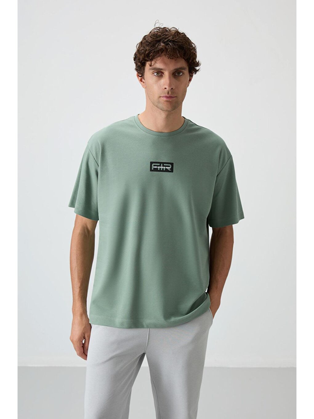 AIR JONES Açık Yeşil Pamuklu Kalın Yüzeyi Dokulu Oversize Fit  Baskılı Erkek T-Shirt - 88367 - 3