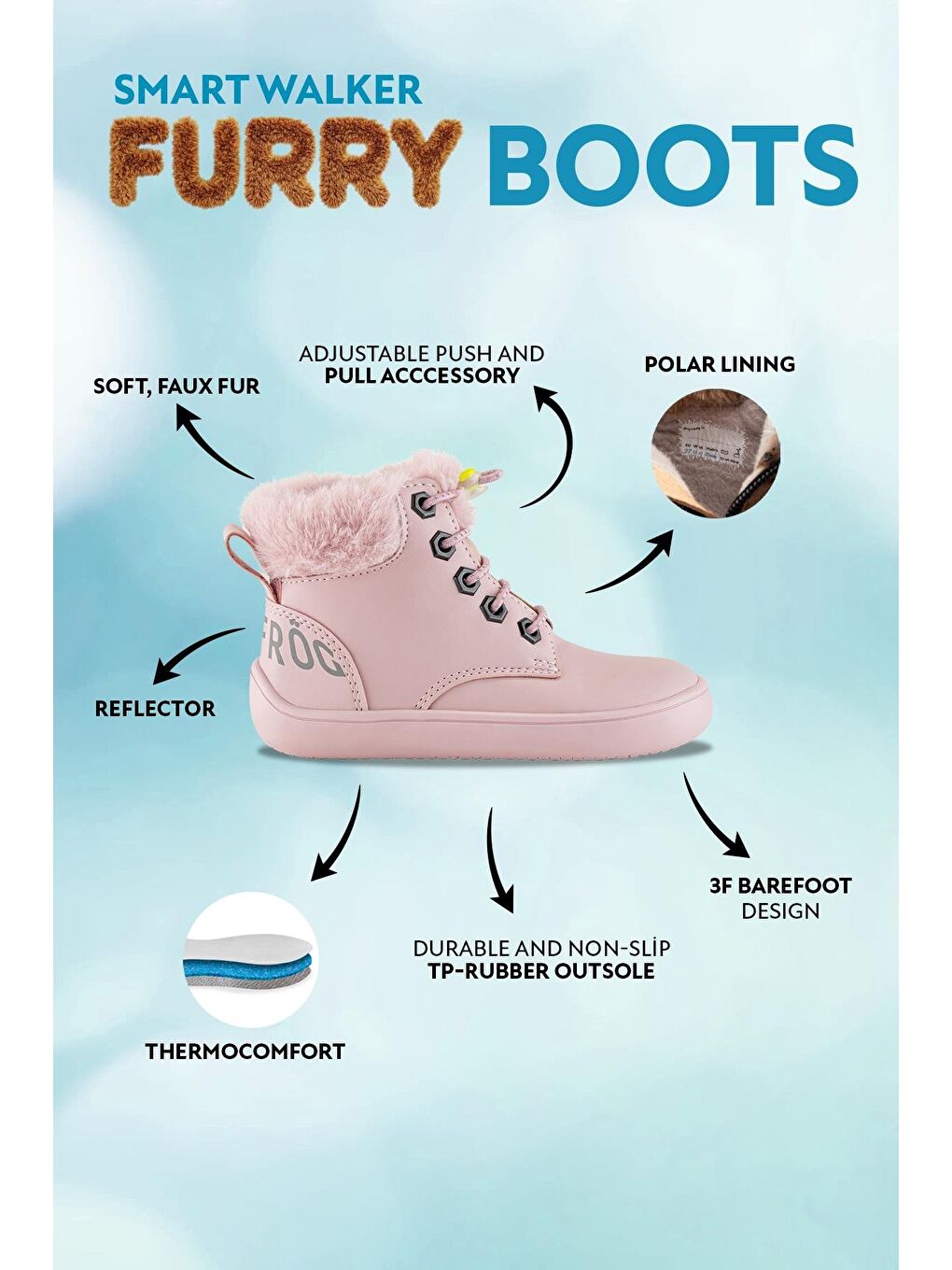 Furry Boots Pembe Lotus Barefoot Çocuk Botu-1