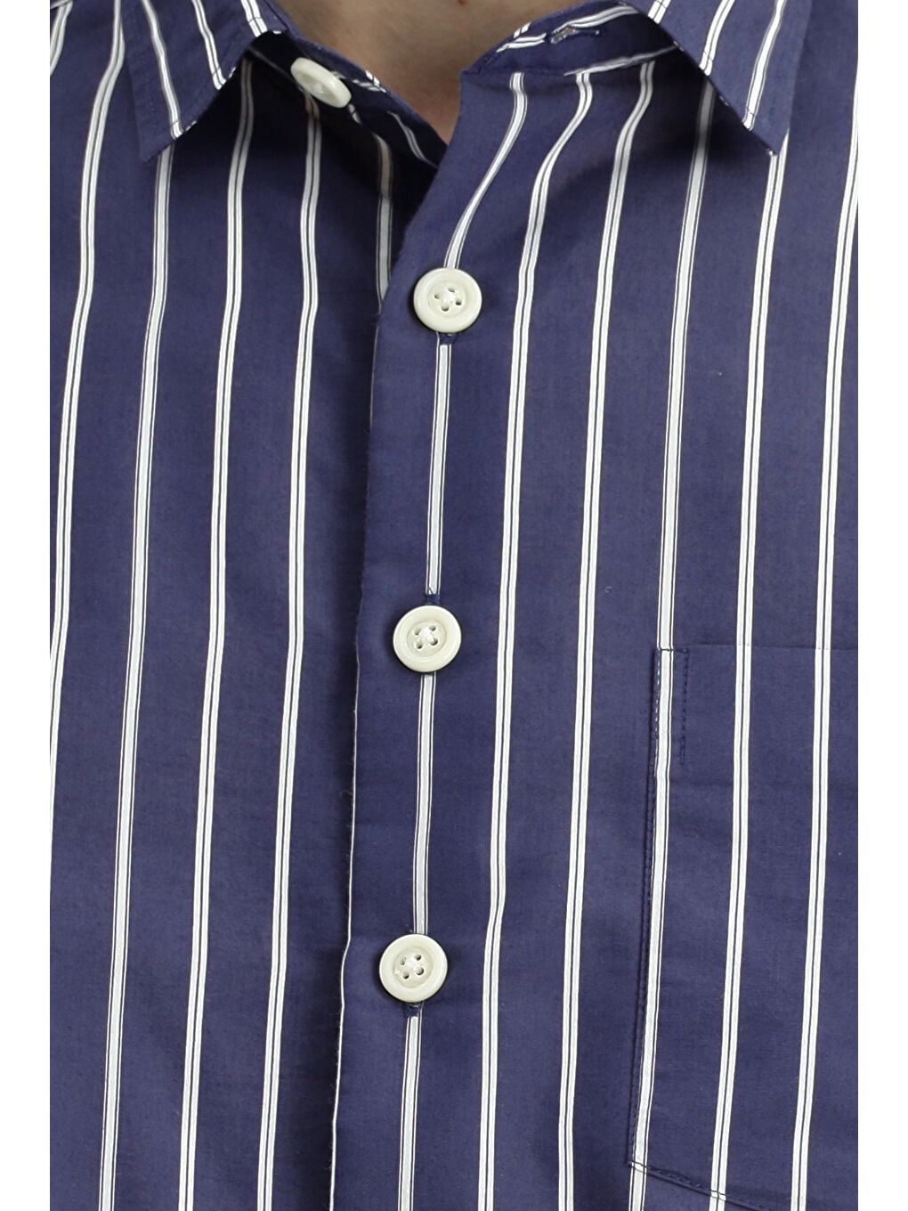 Lacivert Uzun Kol Oversize Ekstra Pamuklu Çizgili Gömlek-5