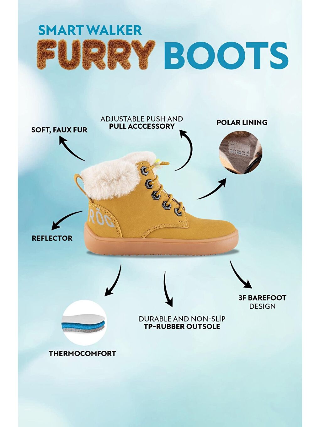 Furry Boots Sarı Nubuk Barefoot Çocuk Botu-1