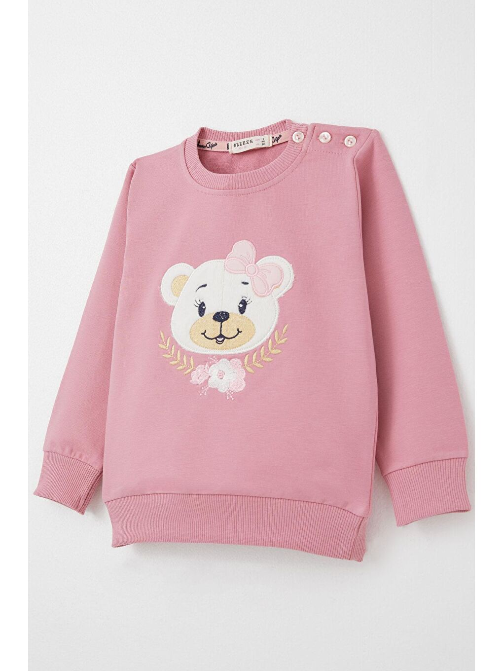 Pembe Kız Bebek Eşofman Takım Sevimli Ayıcık Nakışlı Çiçekli Gülkurusu (9 Ay-3 Yaş)-5