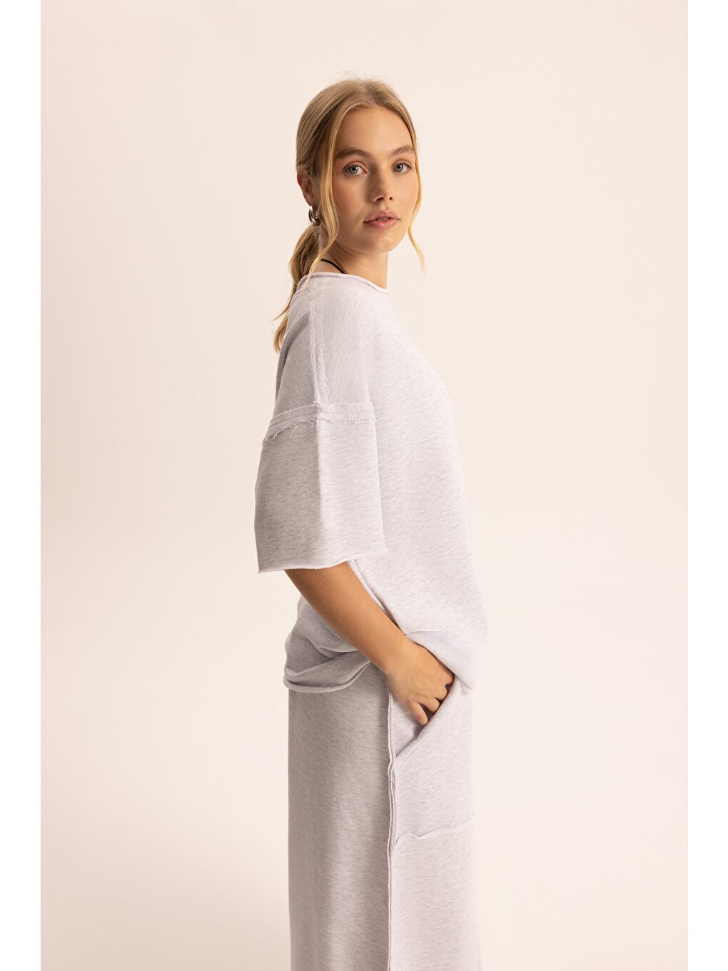 Beyaz Flex Karmelanj Oversize T-Shirt Eşofman Takım-2