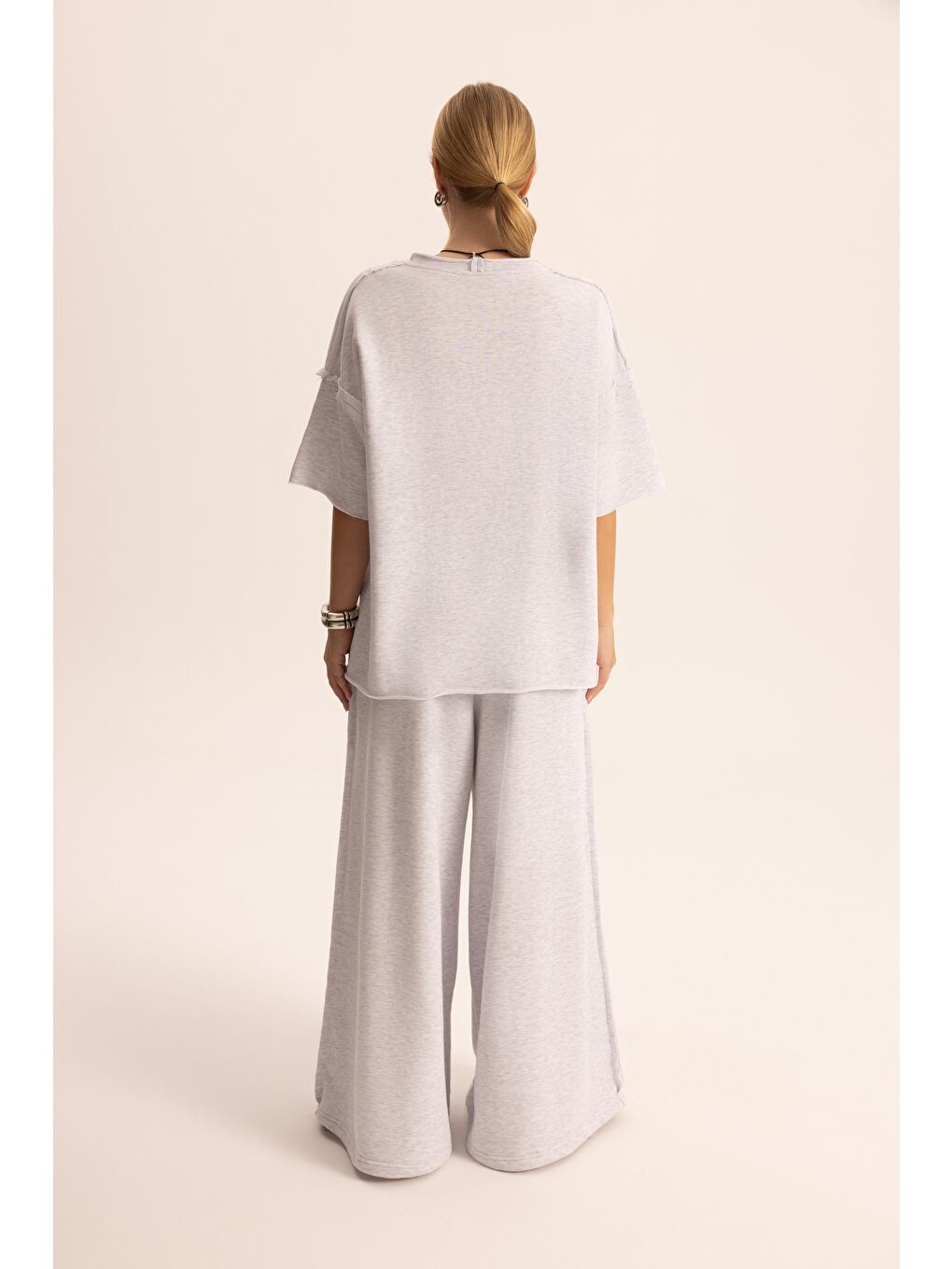 Beyaz Flex Karmelanj Oversize T-Shirt Eşofman Takım-4