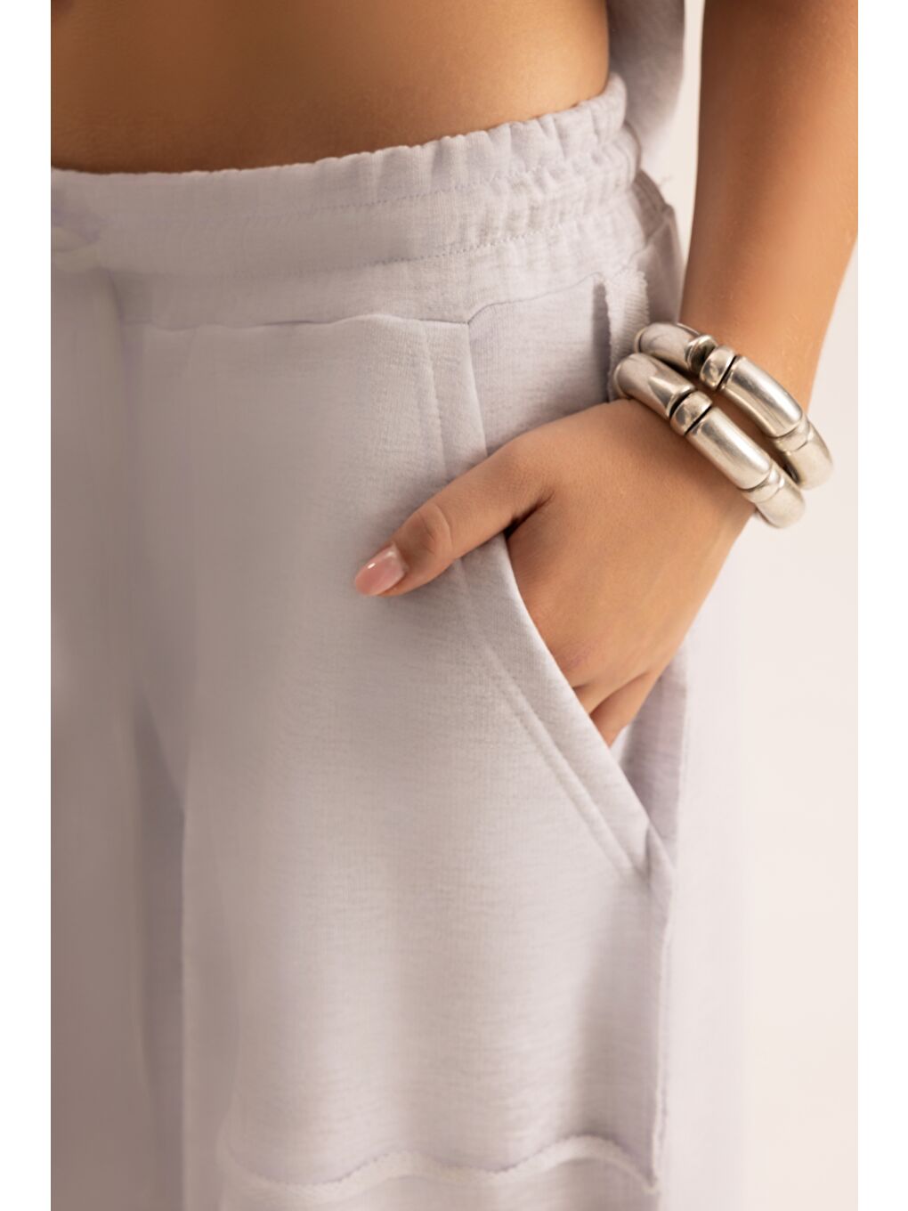 Beyaz Flex Karmelanj Oversize T-Shirt Eşofman Takım-6