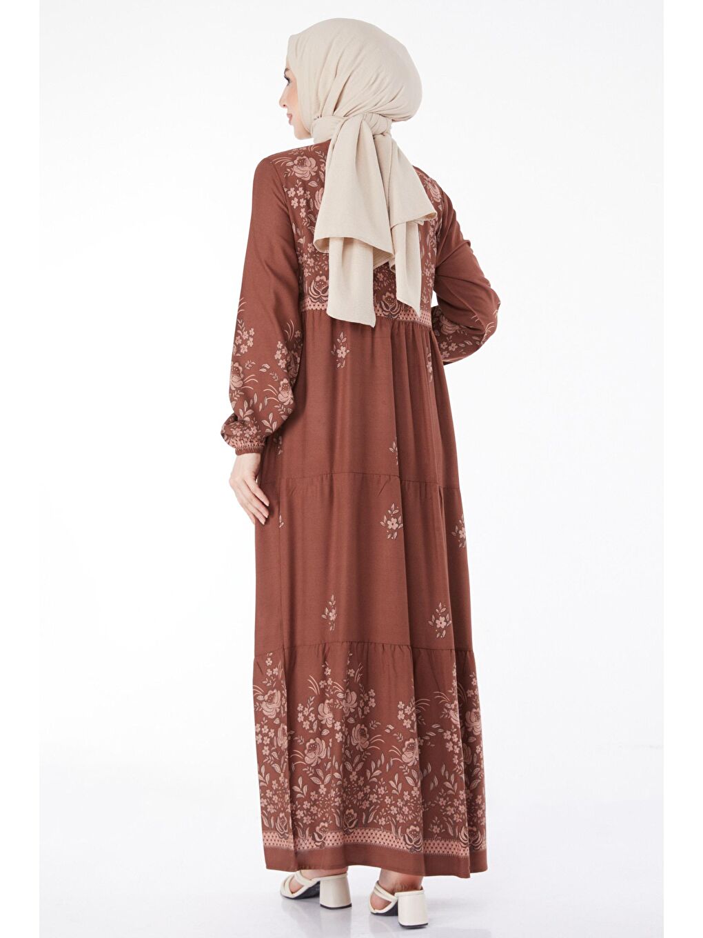 Kahverengi Bisiklet Yaka Kadın Taba Desenli Elbise - 25100-1