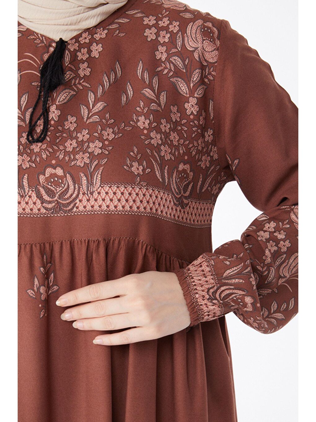 Kahverengi Bisiklet Yaka Kadın Taba Desenli Elbise - 25100-2