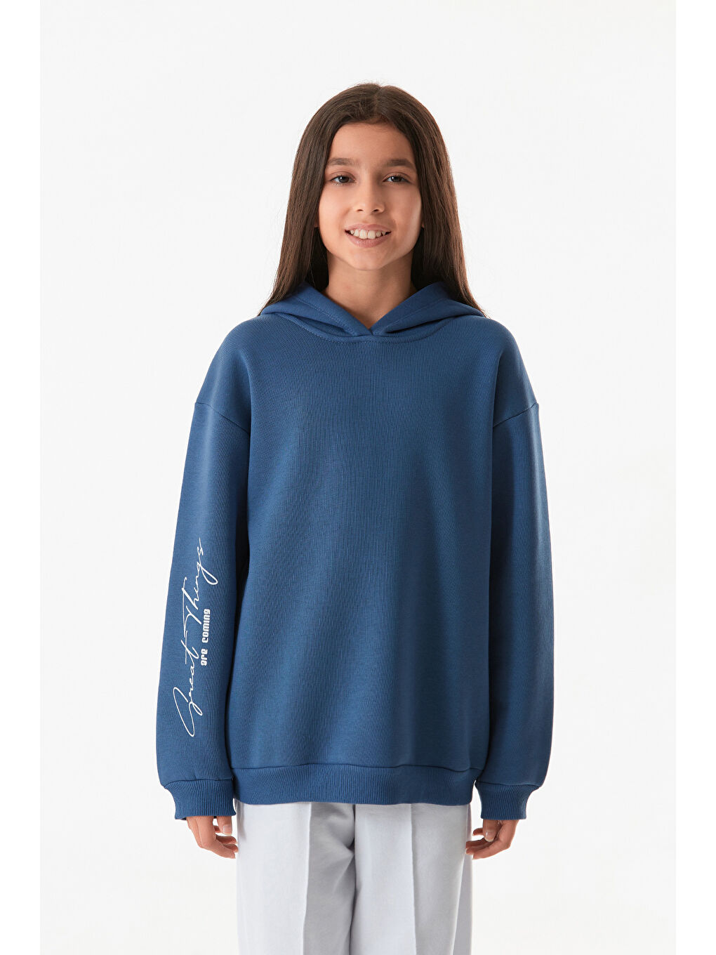 Fullamoda İndigo Kapüşonlu Kız Çocuk Sweatshirt