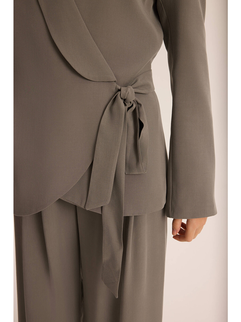 Mirelka Bağlamalı Gri Blazer Pantolon Takım-6