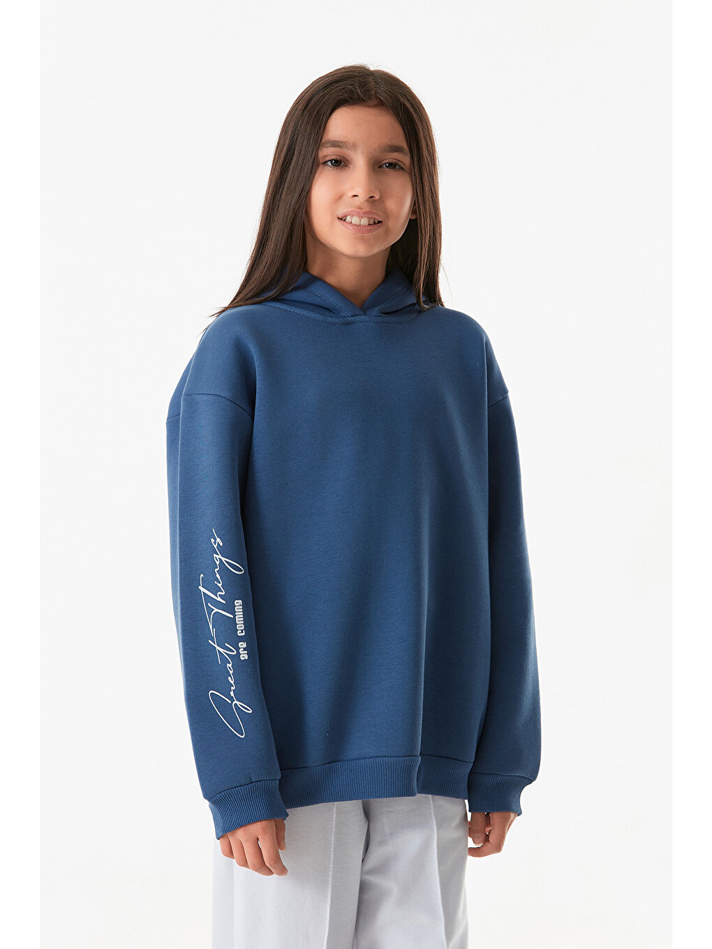 Fullamoda İndigo Kapüşonlu Kız Çocuk Sweatshirt - 3