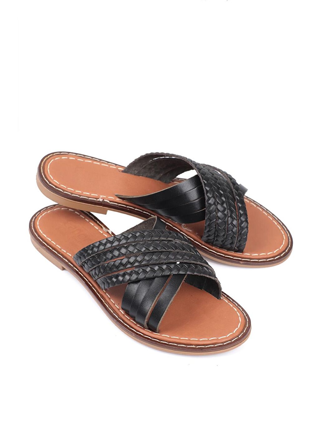 Siyah 8098 Hakiki Deri Kadın Bodrum Terlik-3