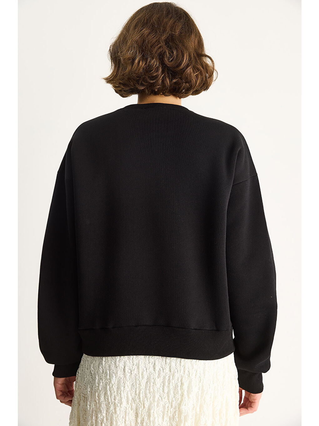 Siyah Kadın Bisiklet Yaka Dijital Cowboy Baskılı Salaş Sweatshirt-4