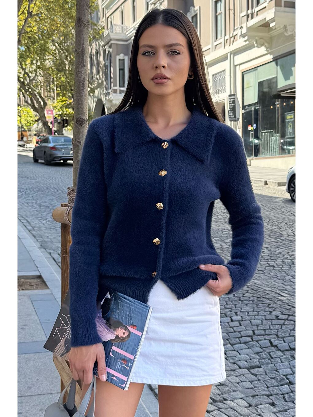 Lacivert Kadın Yumoş İplik Triko Ceket (s-m-l Uyumludur)-2