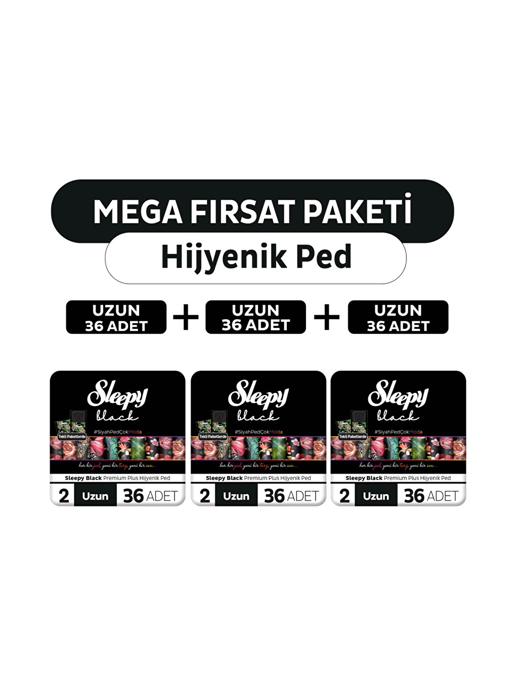 Black Premium Plus Hijyenik Ped Mega Fırsat Paketi Uzun 108 Adet