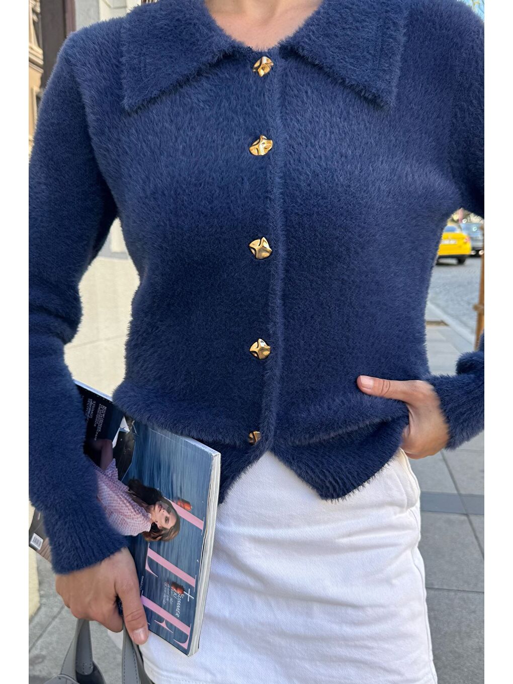 Lacivert Kadın Yumoş İplik Triko Ceket (s-m-l Uyumludur)-4